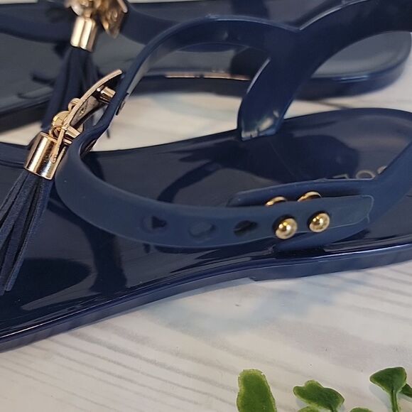 Gold Toe Blue Tassle Detail Flat Thong Sandals Womens Size 7 - Picture 9 of 10